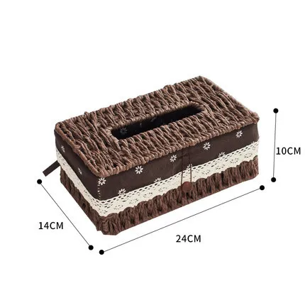 Paper Woven Tissue Box Paper Cord Desktop Storage Box Living Room Organizer Basket 8.8 Inch Brown Yellow Recyclable