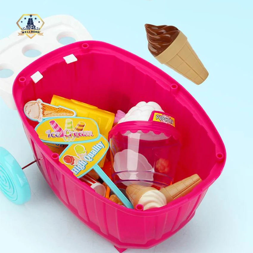 Super market sweet shop pretend candy cart corn popper toy play set for kids