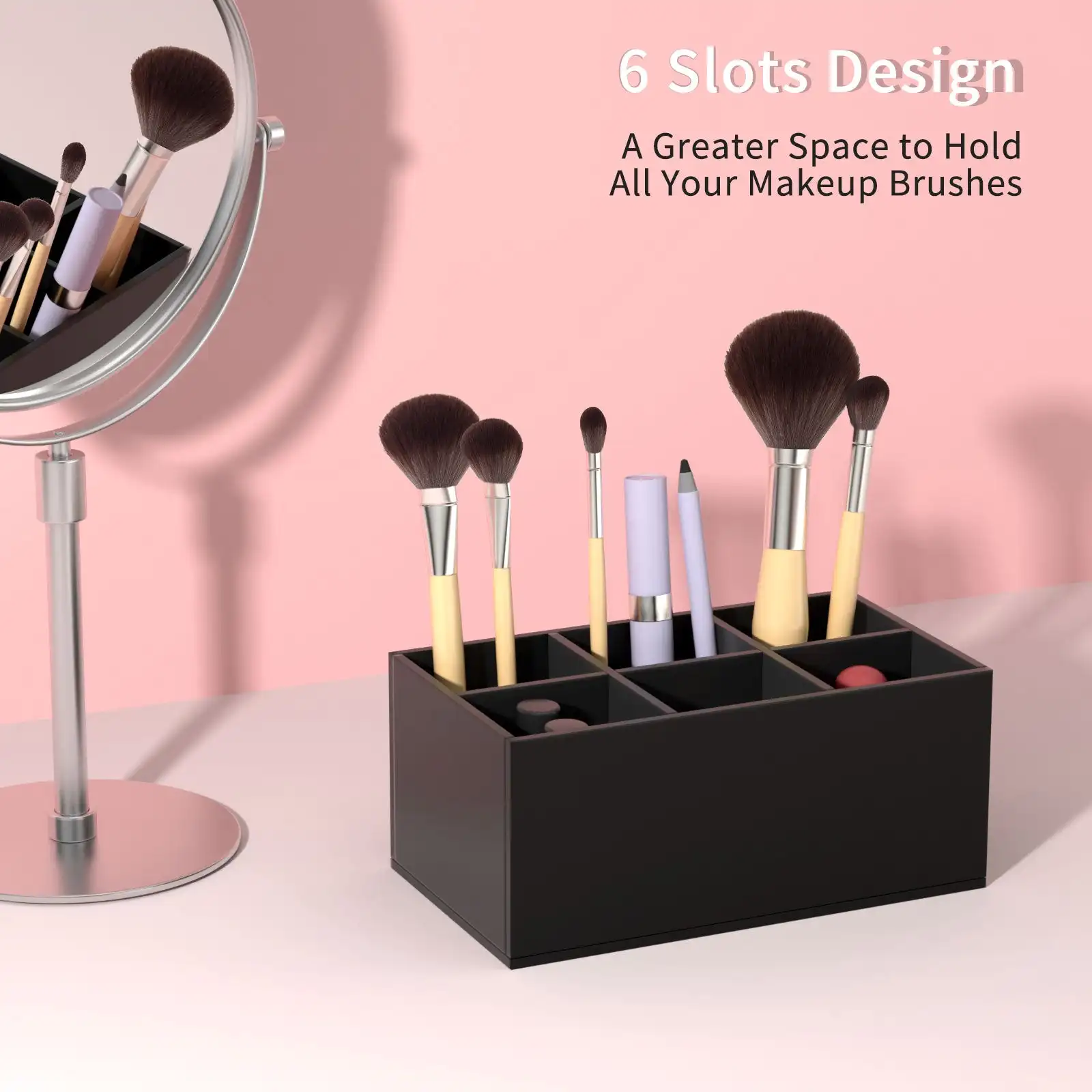 Factory Hot Sale Clear Acrylic 6-Slots Makeup Brush Holder Organizer Cosmetic Brushes Pen Storage for Vanity Office Countertop