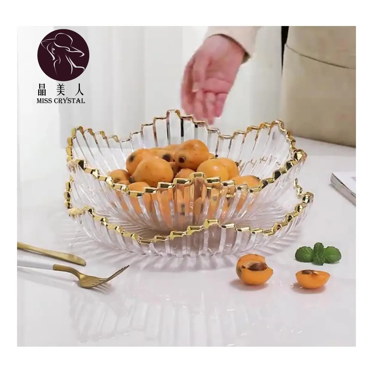 Nordic Golden Fruit Plate Living Room Ornament Tray Glass Candy Bowl