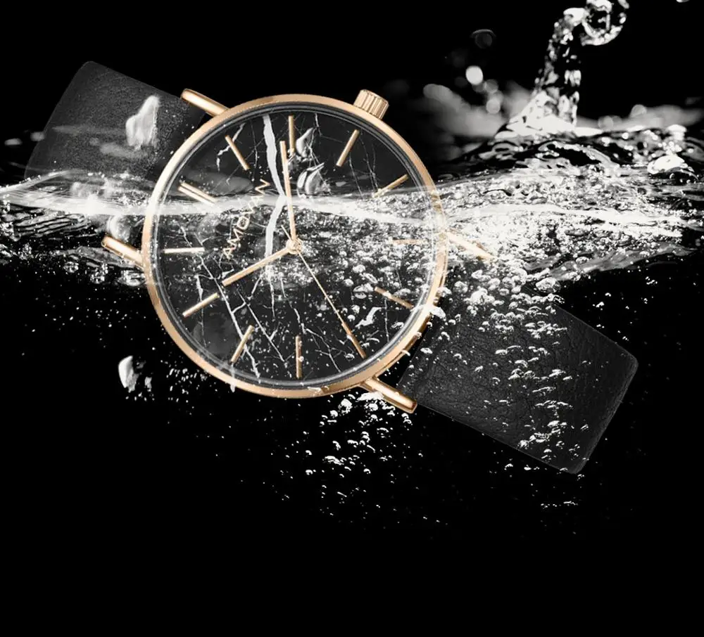 Branded Black Marble genuine leather strap lady fashion watch for ladies