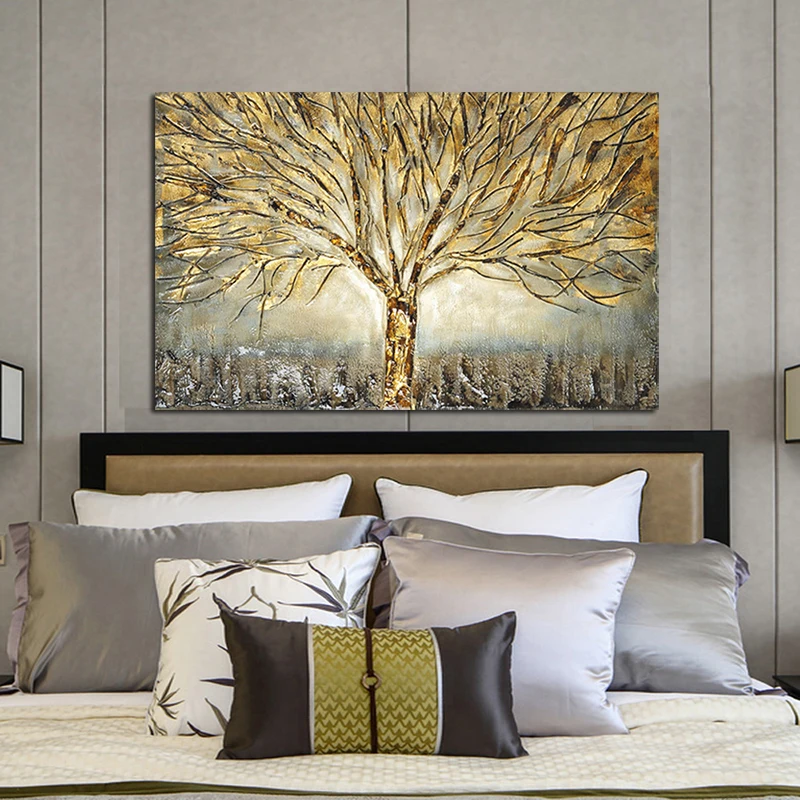 Gold Tree of Life Oil Painting Poster and Prints on Canvas Abstract Art Pictures Modern Wall Art For Home Living Room Decoration