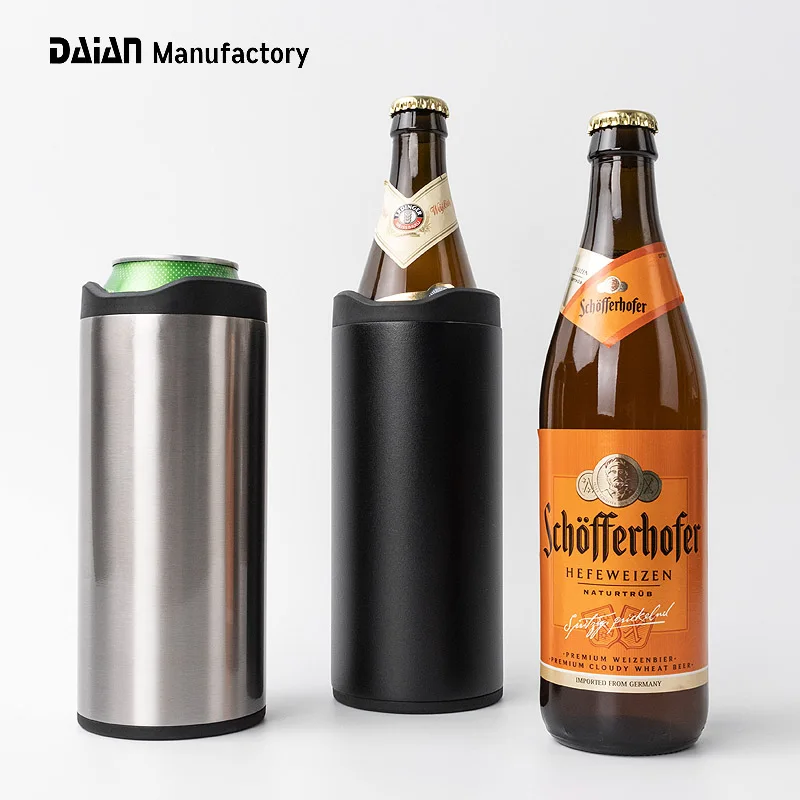 Wholesale Custom Logo Eco-friendly 16oz Double Wall Vacuum Stainless Steel Slim Beer Can Cooler with Beer Opener