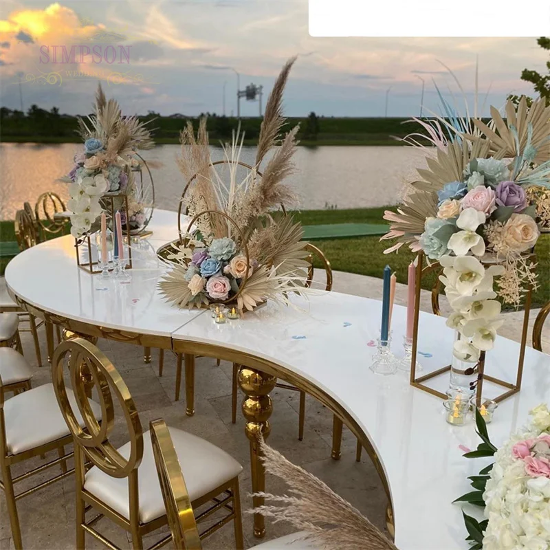 Golden and White MDF S shape wedding table chairs and tables for events wedding