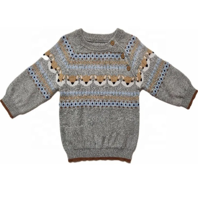 
100%Cotton Allover Fox Jacquard Baby Sweater Baby Boys Newborn Clothes 