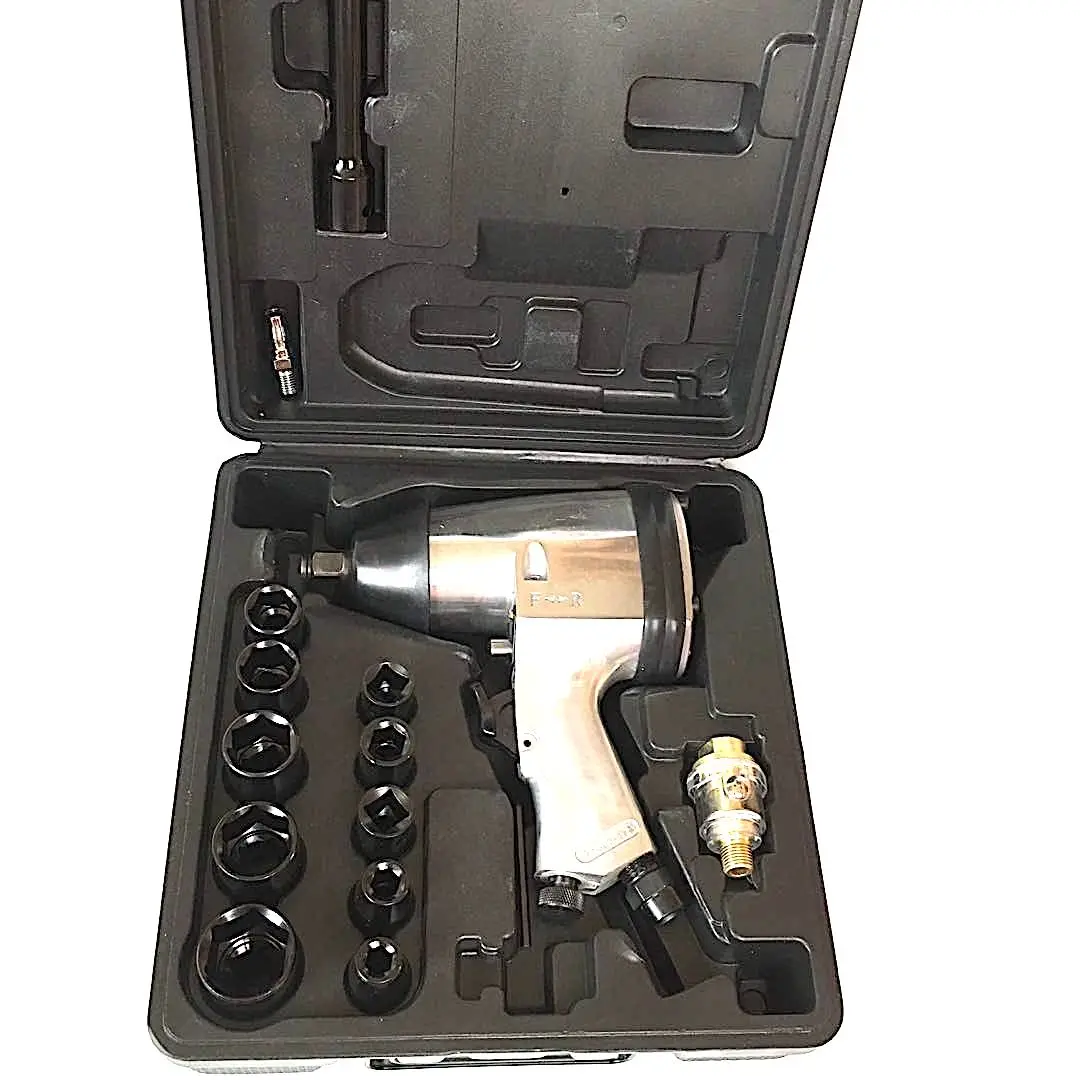 18 Piece Air Wrench Kit Pneumatic Impact With 12,13,14,15,17,19,22, 24 Socket, Extended Bar, Blow Molded Carry Cast Tyre Repair