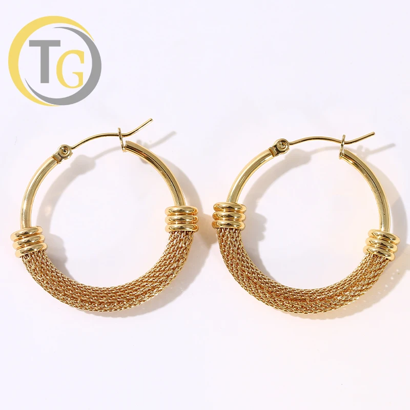 18k Gold Plated Chunky Big Circle Dangle Hoop Earrings Trendy Fancy Jewelry Sterling Round Vintage Women Earring