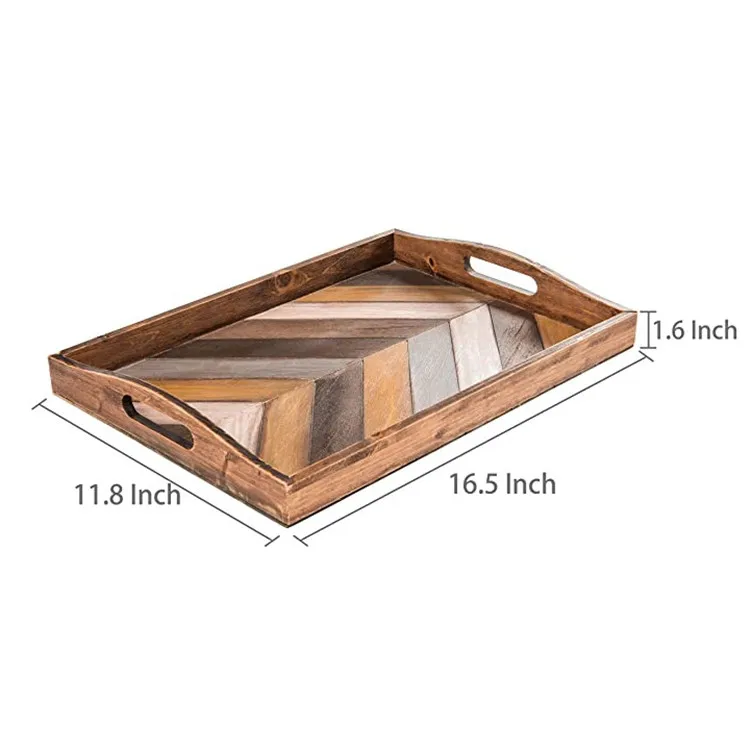 High quality cheap mygift Rustic village style Rectangular solid serving tray wood