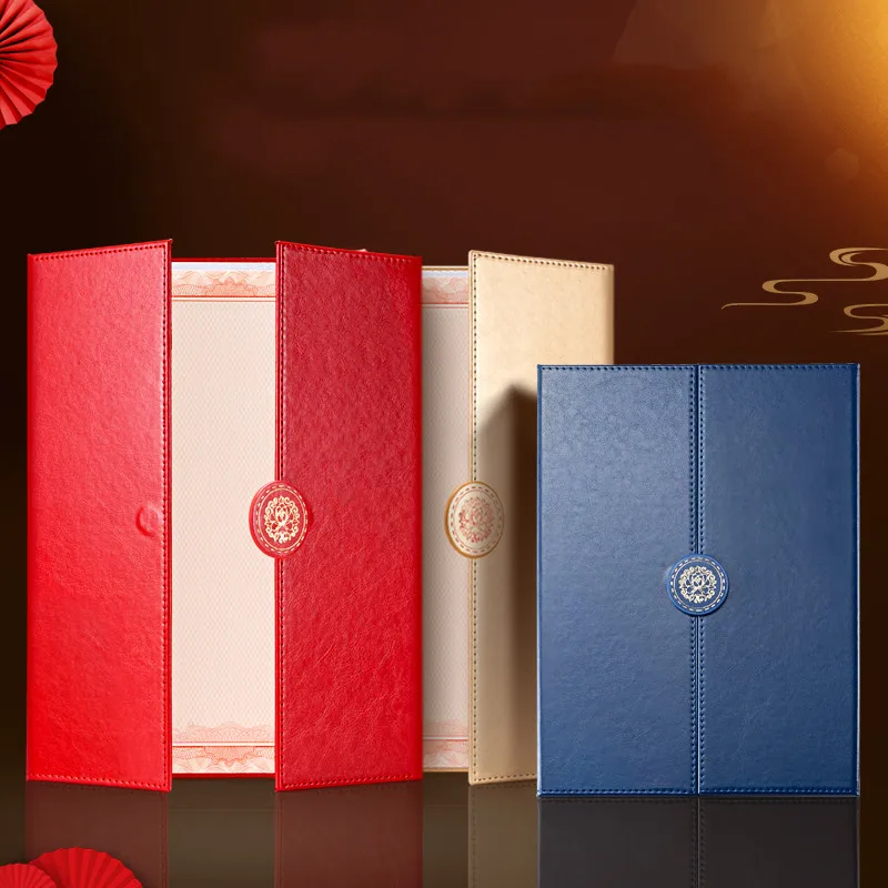 Custom Logo A4 Trifold Leather Folder For Graduation Degree Holder PU Leather Hard Cover Certificate Diploma Cover 8K