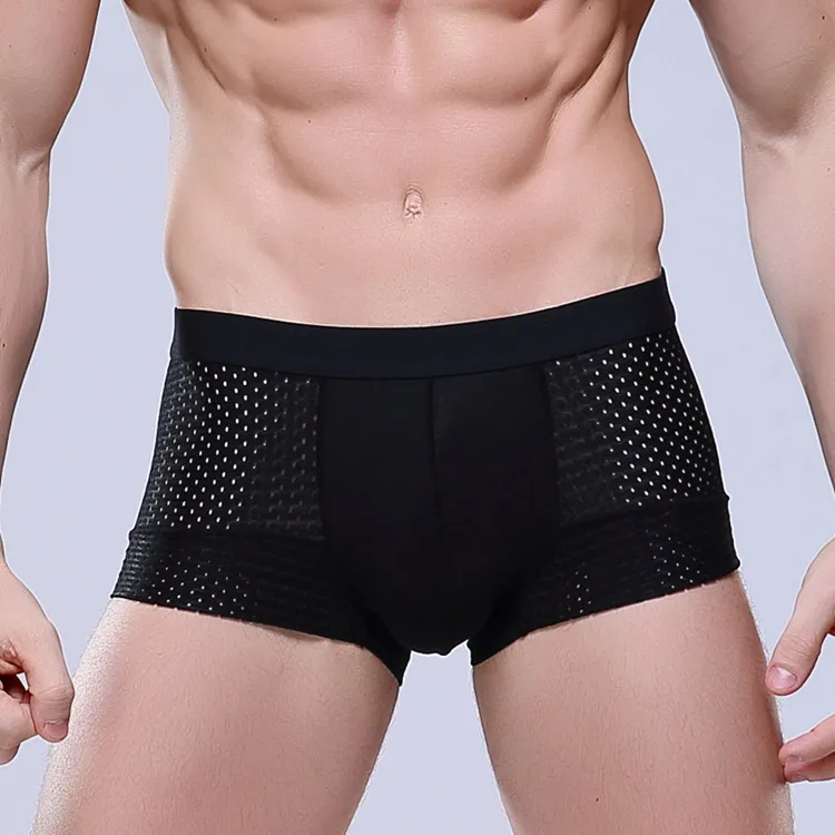 New Mens Sexy Underwear Ice Silk Hollow Breathable Mesh Boxer Briefs