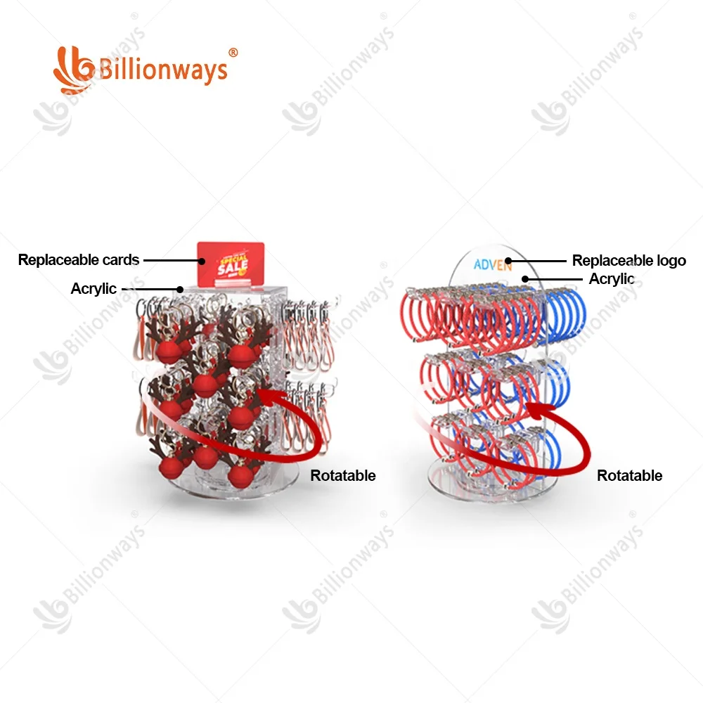 Fashion Jewelry Countertop With Hooks Rotating Key Chain Display Stand