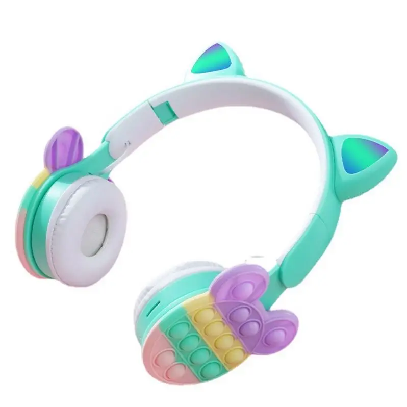 Silicone Push It Bubbles Headphone Stress Relief Fidget Toy Wireless Headphones Earphone Headset with LED Cat Ear