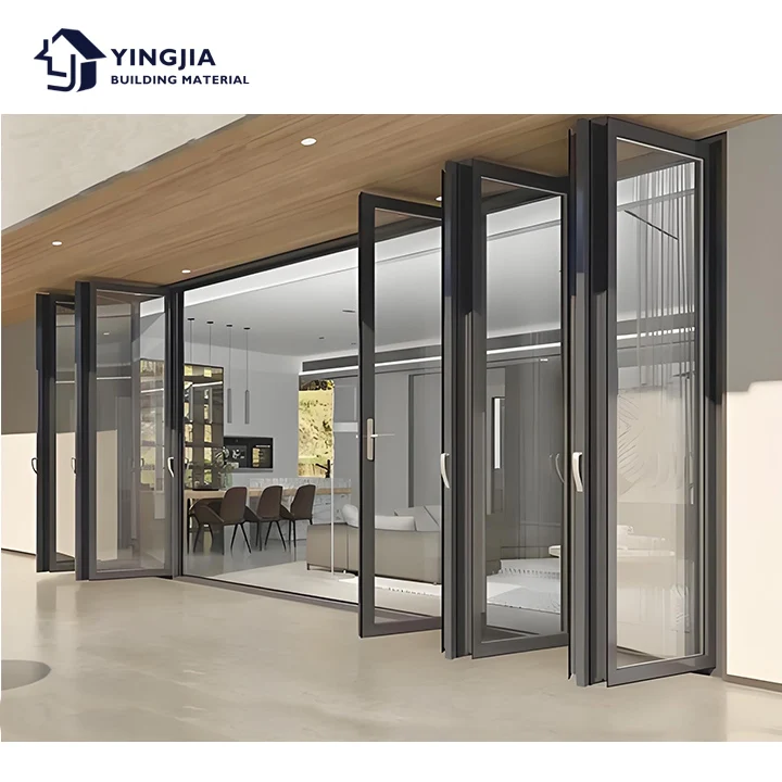Courtyard soundproof  accordion door Aluminium Double Patio Exterior Aluminum Glass Folding