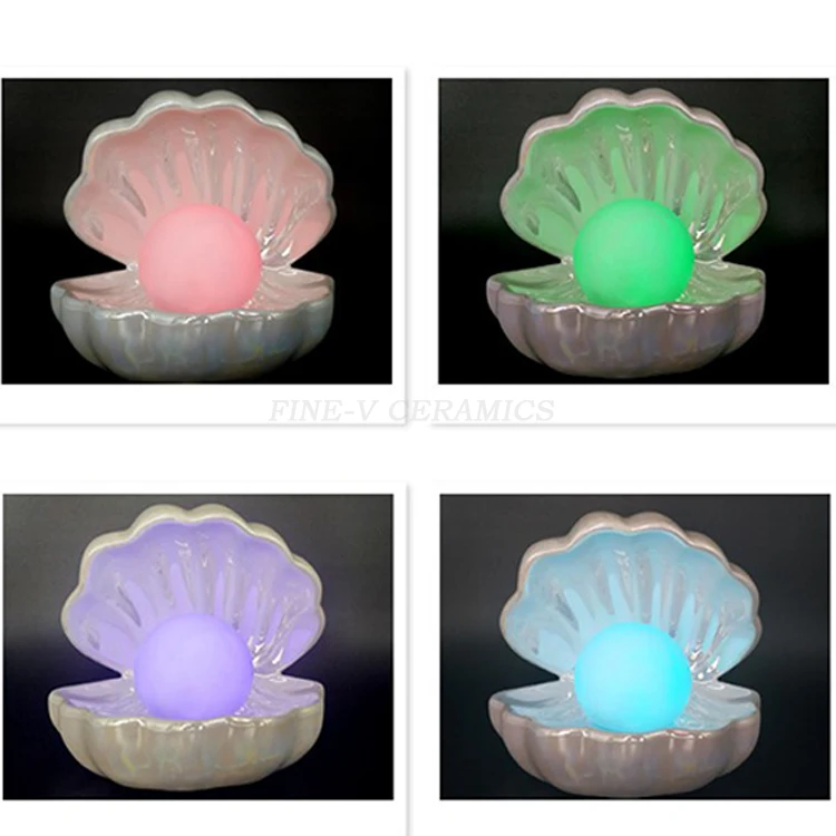 Ins girl dream romantic ceramic shell lamp pearl mermaid decoration small night lamp gift table storage decoration