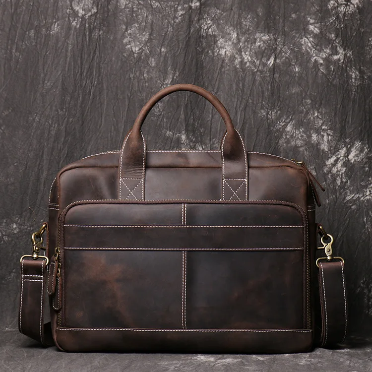 N-127 Nerlion Briefcase 14 Inches Computer Laptop Messenger Bag Vintage Genuine Leather Business Briefcases Leather Office Bag