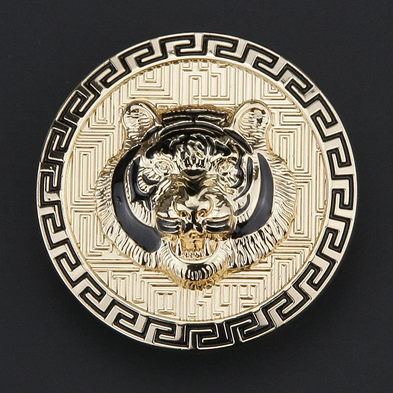 40 мм круглая форма Хрустальная 3D рельефная голова льва твердая латунь Западная табличка пряжка для ремня