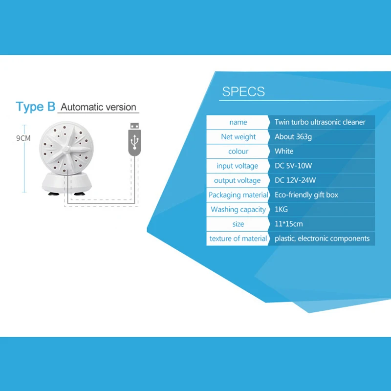 Ультразвуковая Портативная стиральная машина 2 в 1 3