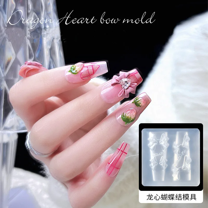 3D Silicone Heart Bow Shape  Acrylic Nail Mold Diy UV Gel Silicone Mold Nail Art Tool Nail Accessories