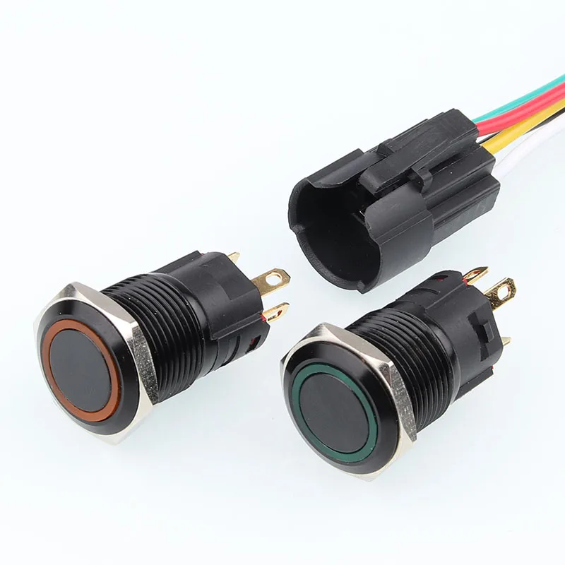 Черное кольцо световой знак с кабельным разъемом, многоцветный опционально, установка металлической кнопки переключателя диаметр 16 мм плоская головка WANDU