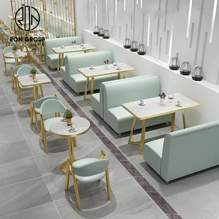 Coffee shop fast food square commercial marble cafe round leather restaurant sofa bench furniture booth seating table chair set