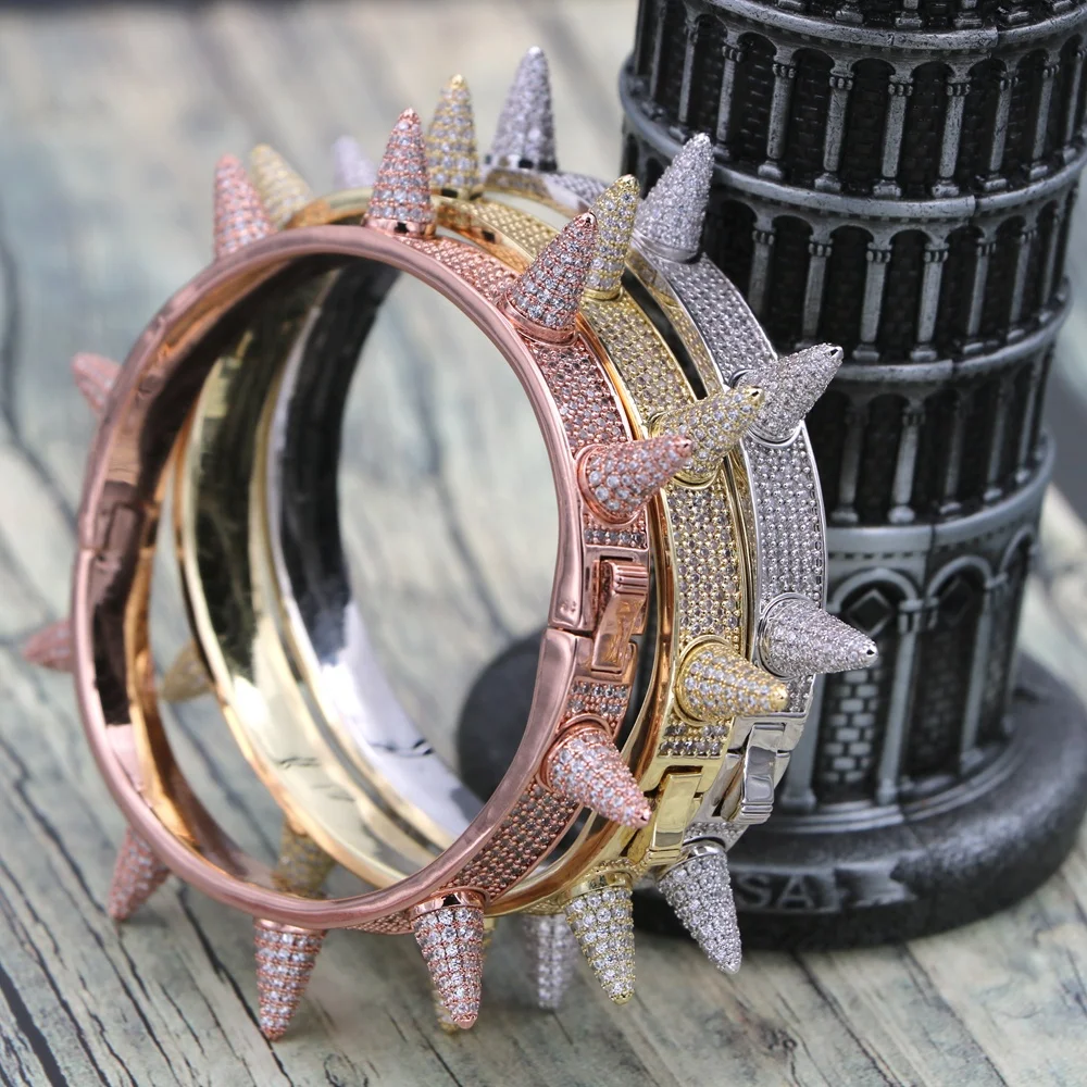 Factory Made Hot Iced Out Full Diamond Spiked Bracelets Women Bangle for Men