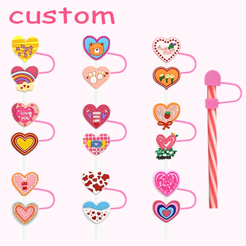 Saint Valentin 2024 Eco Friendly Products Coffee Mug Straw Topper Charms Heart Straw Topper Valentines Tumbler Accessories