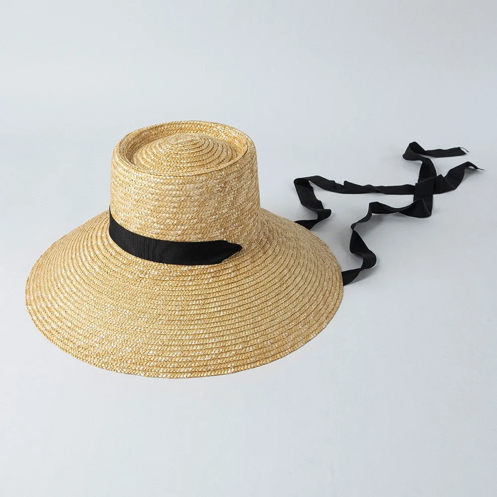 100% Natural Straw Extra Wide Brim Hat With Ribbon Tie Summer Sun Hat Custom Logo OEM Available