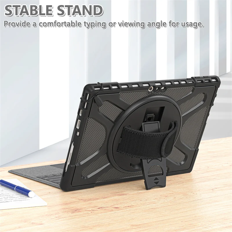 360 Rotating Kickstand rugged tablet protective case for Microsoft Surface Pro 7 with hand strap