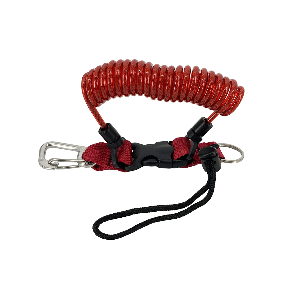 stainless steel wire coil lanyard with carabiner for underwater camera photo equipment