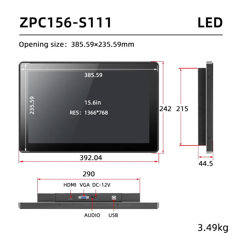 15.6 inch Industrial Vehicle Monitor LED HD LCD Screen Vehicle All-in-One Panel PC Monitor