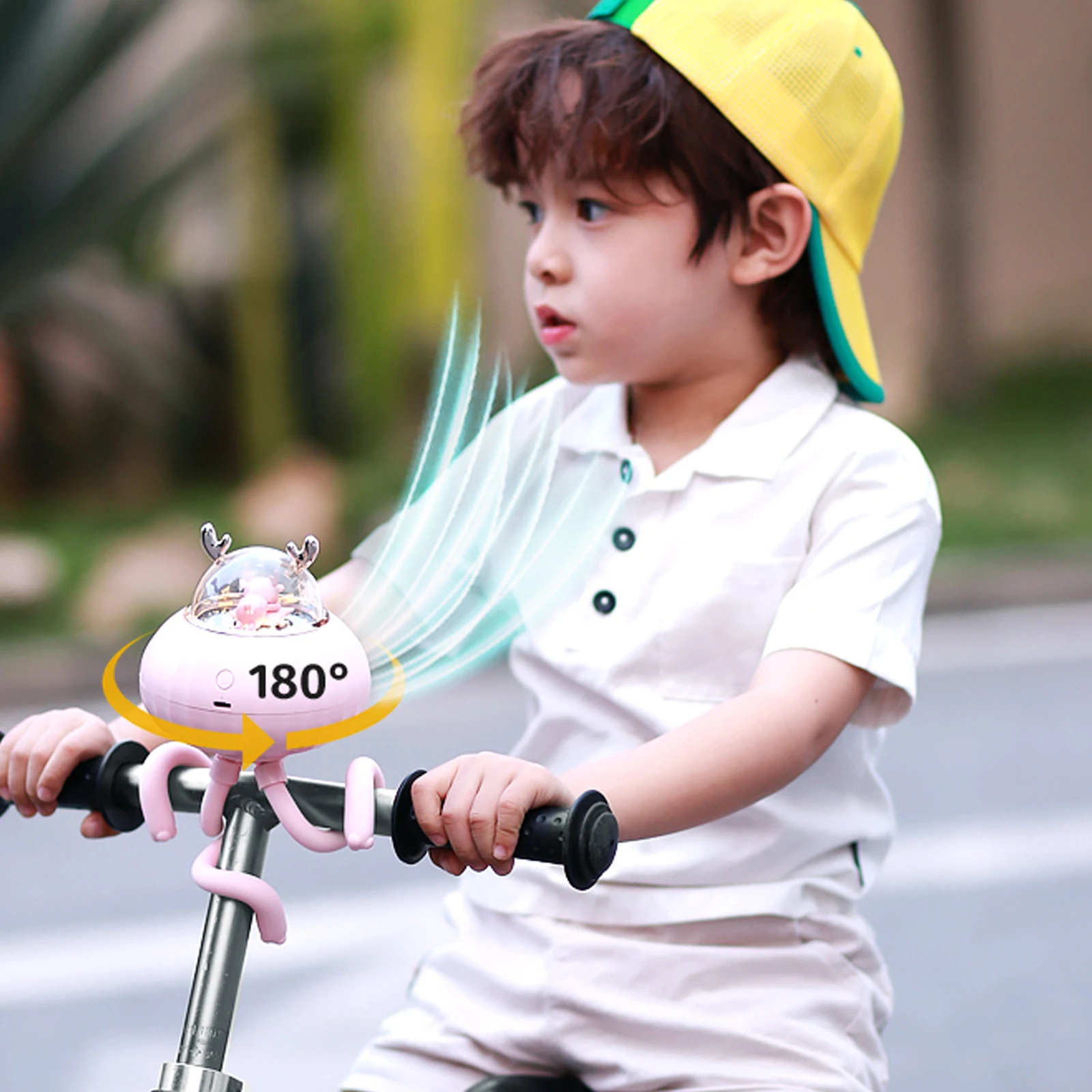 Portable Fan Baby Stroller Fan Octopus Shape 3 Speed Adjustable USB Charging White Portable Handheld Fan with Night Lights