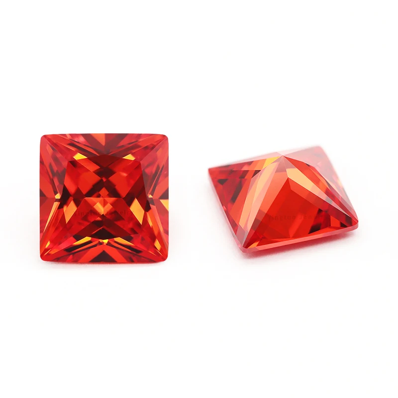Hot Selling Square CZ Stones Factory Orange Red Princess 3x3mm 5x5mm  Cubic Zircon High Quality Stones