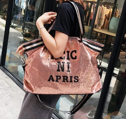 Wholesale Fashion Large Duffel Bag Fitness Outdoor Sports Gym Weekend Portable Beach Tote Bags Sequins Travel Yoga Bag