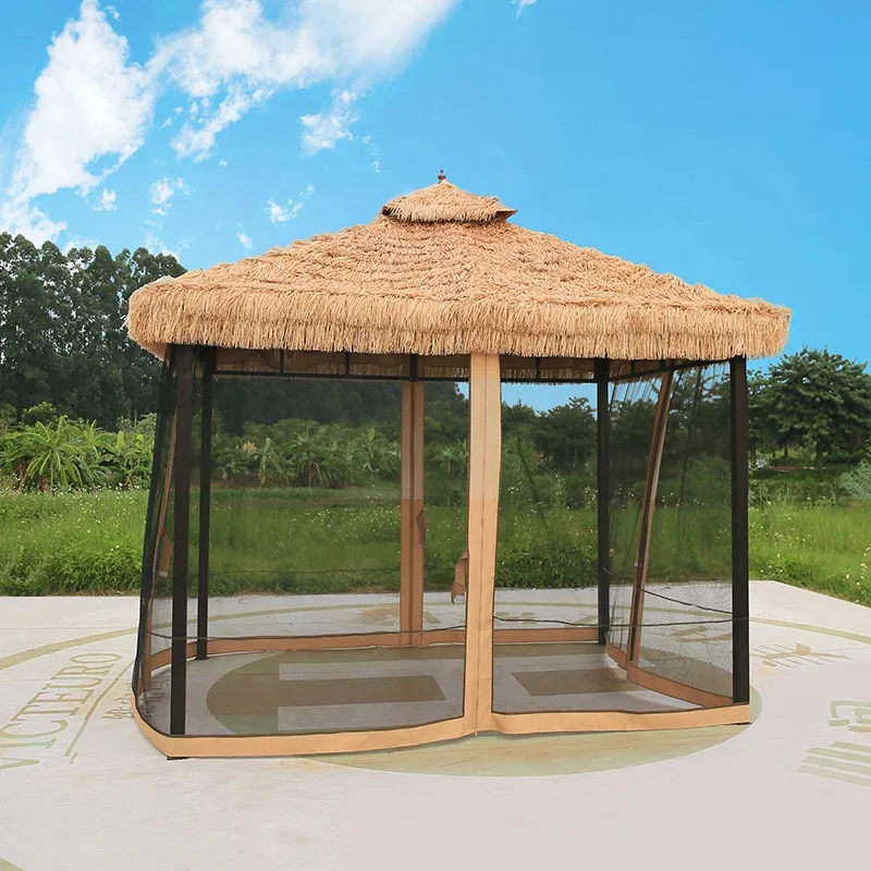 All Weather Outdoor Gazebo Camping Villa Garden Pavilion Doubletop Thatch Removable Tent 3M*3M