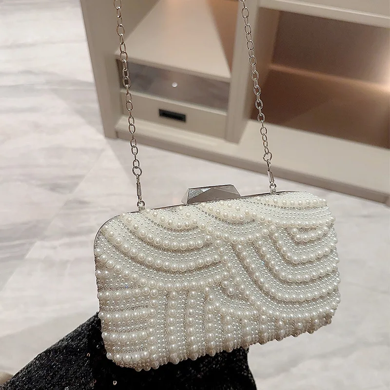 Pearl Evening Bags For Women Shiny luxury Pearl Handbag Envelope Clutch Bag Bling Chain Crossbody Bags