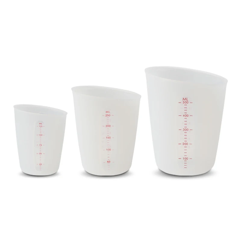 Heat Resistant transparent silicone 250ml 500ml squeeze and pour measuring cup set