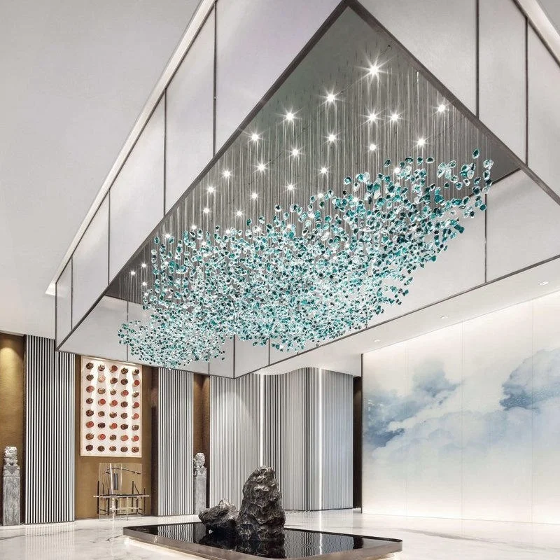 Customized Large Modern Luxury Chandelier Colored Glass Stone LED Chandelier For Hotel Projects Decorative