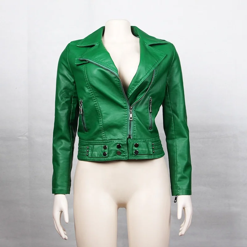 Gugur Jaket Wanita Winter Fashion Casual Outdoor V-Neck Zip Up Wind Breaker Pu Leather Women Cropped Jacket