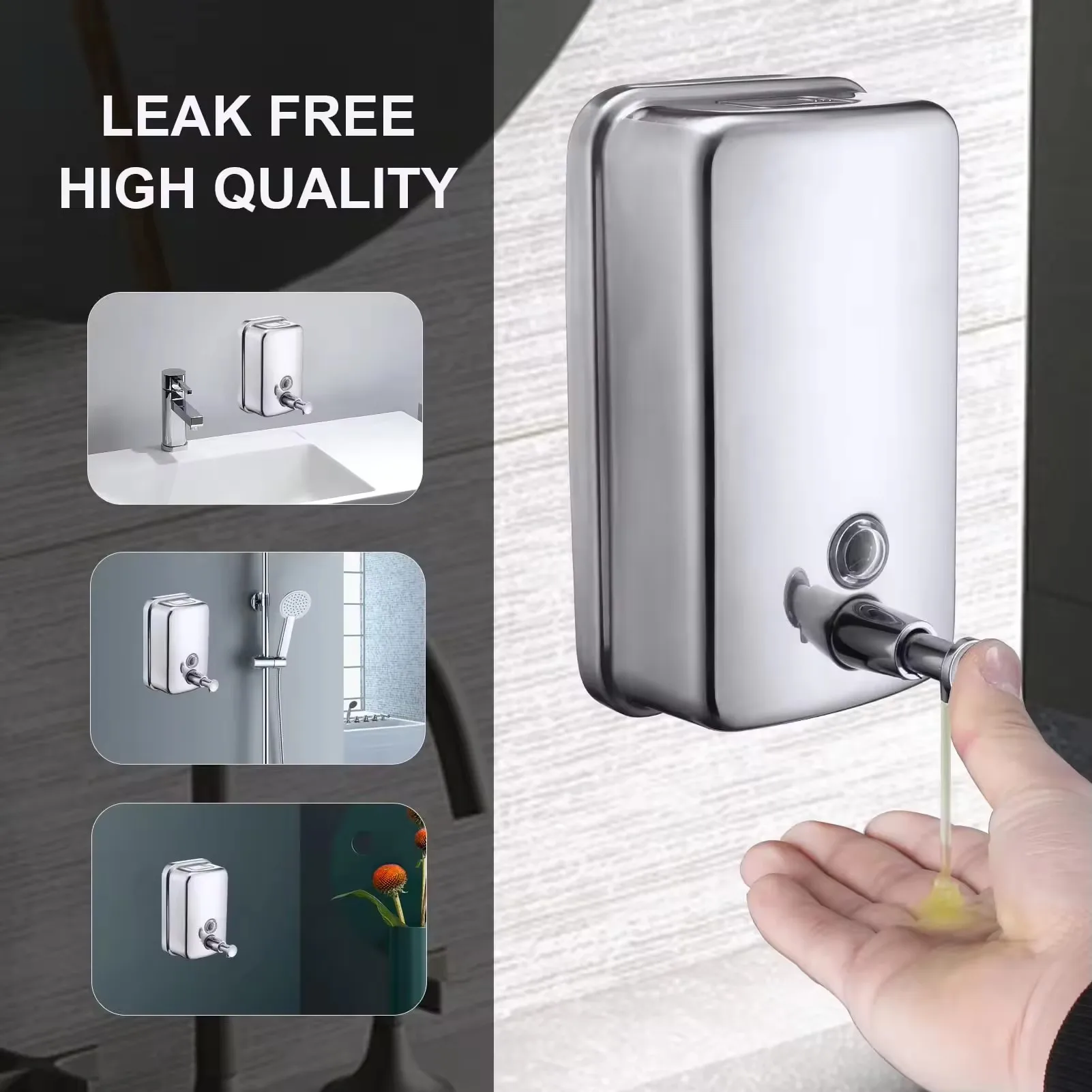 Bathroom leak proof liquid pump wall mounted stainless steel commercial soap dispenser