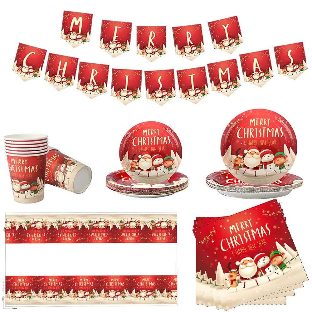 2022 Christmas and New Year theme party disposable tableware pull flag decoration tableware set