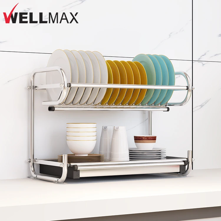 Настенный Держатель для посуды WELLMAX кухонные аксессуары Двухуровневая сушилка из нержавеющей стали