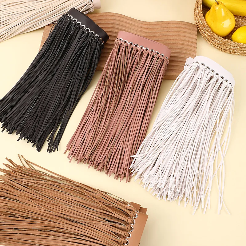 Width 22 cm 30 cm PU leather tassel fringe lace double face knot fringes for fashion skirt garment accessory
