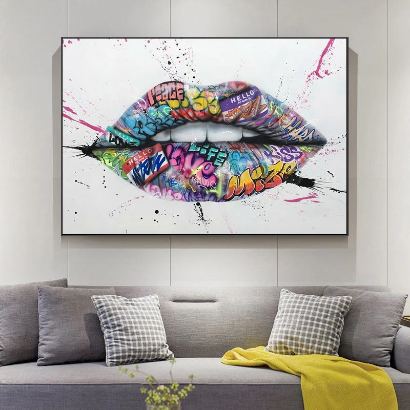 Teeth Lips Graffiti Art Canvas Painting Prints Wall Art Picture Home Decor Poster Colorful Lip Wall Art Poster