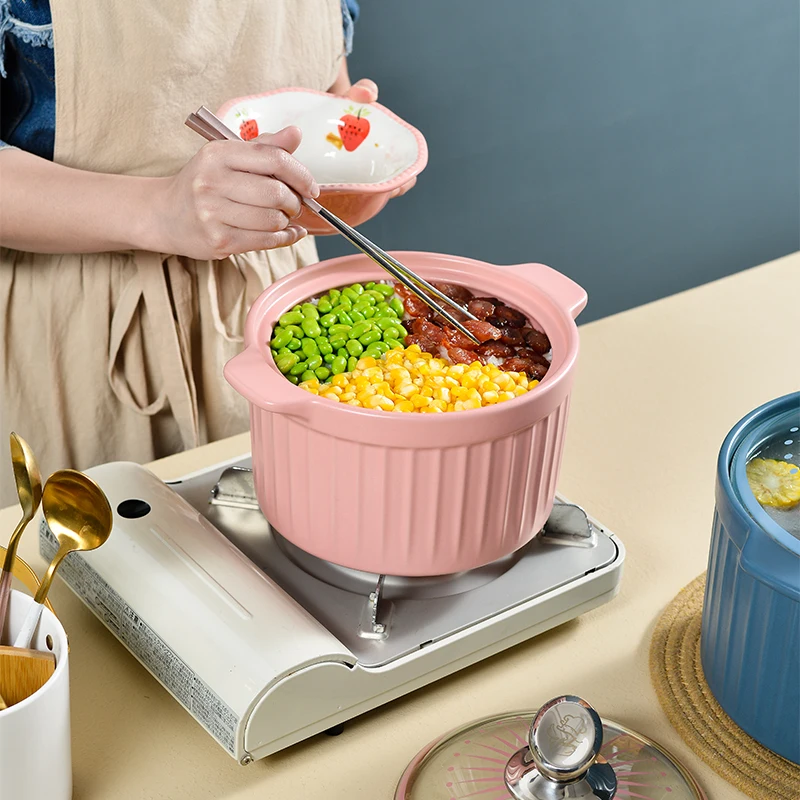 Ceramic Casserole with Lid Household Stockpot Soup Porridge Pot Mg-0221 Nordic Simple Tempered Glass Lid Ceramic Handle Round