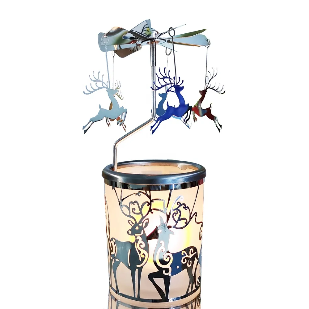 Рождественский подарок вращающийся Подсвечник карусель свеча ветряная мельница подсвечник Серебряный олень