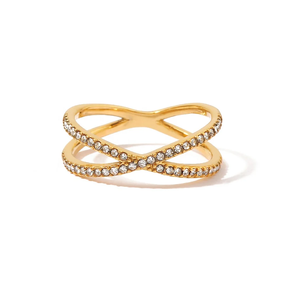 Высокое качество крест dianty белое бриллиантовое паве Ins Fashion два круга 18K позолота нержавеющая сталь кольца из нержавеющей стали