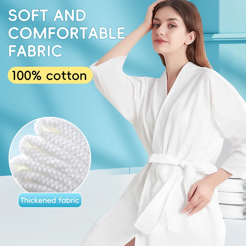 Wholesale Disposable Men Women Robe Shower Bath Robe for Travel 100% Cotton Adults Hotel Business Trip Disposable Bathrobes