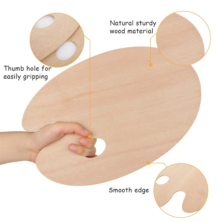Manufacturer direct sales oval rectangular wooden artist paint palette for mixing acrylic oil paint