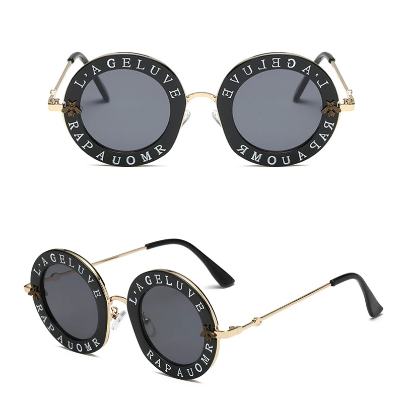 Hip-Hop Letter Round Frame Little Bee Men Women Round Sunglasses