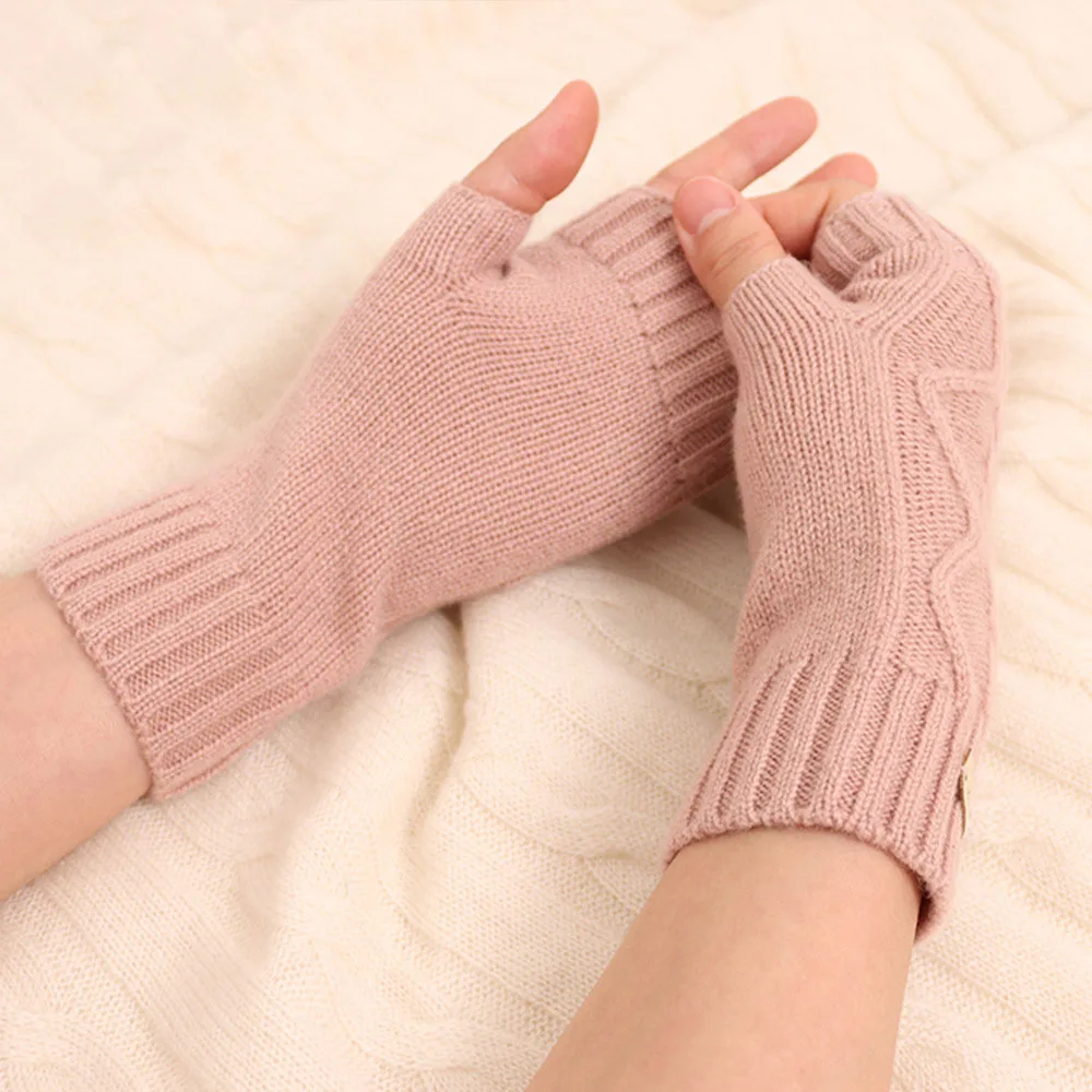 2022 новый дизайн 100% кашемировые вязаные перчатки без пальцев Классические женские зимние с кабелем 7